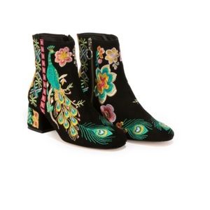 Johnny Was Retro Peacock Back Suede Embroidered